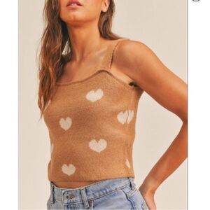 Lush Brown Caramel Knit Heart Cropped Tank Top